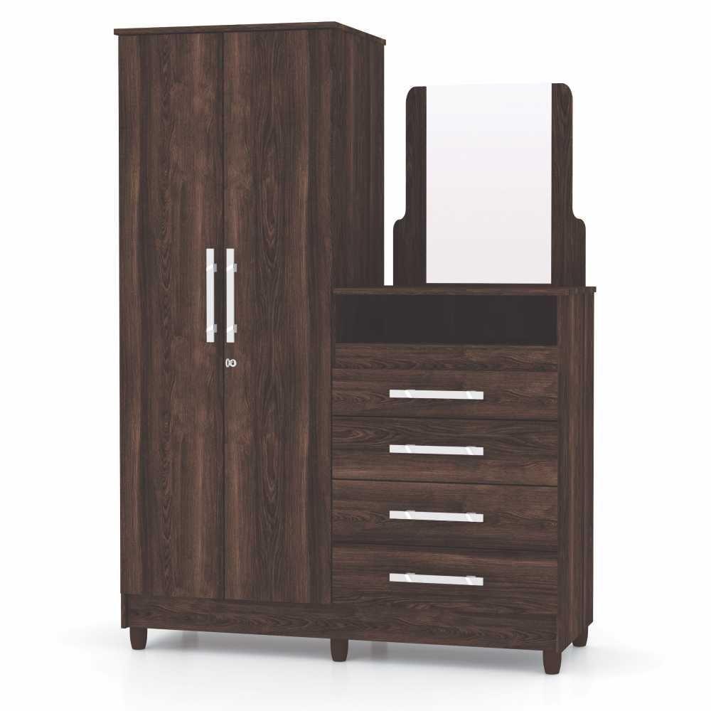 Guarda Roupa Com Cômoda 2 Portas Line Moldura Espelho - 1