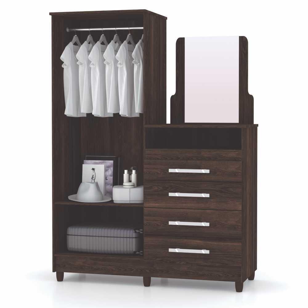 Guarda Roupa Com Cômoda 2 Portas Line Moldura Espelho - 3