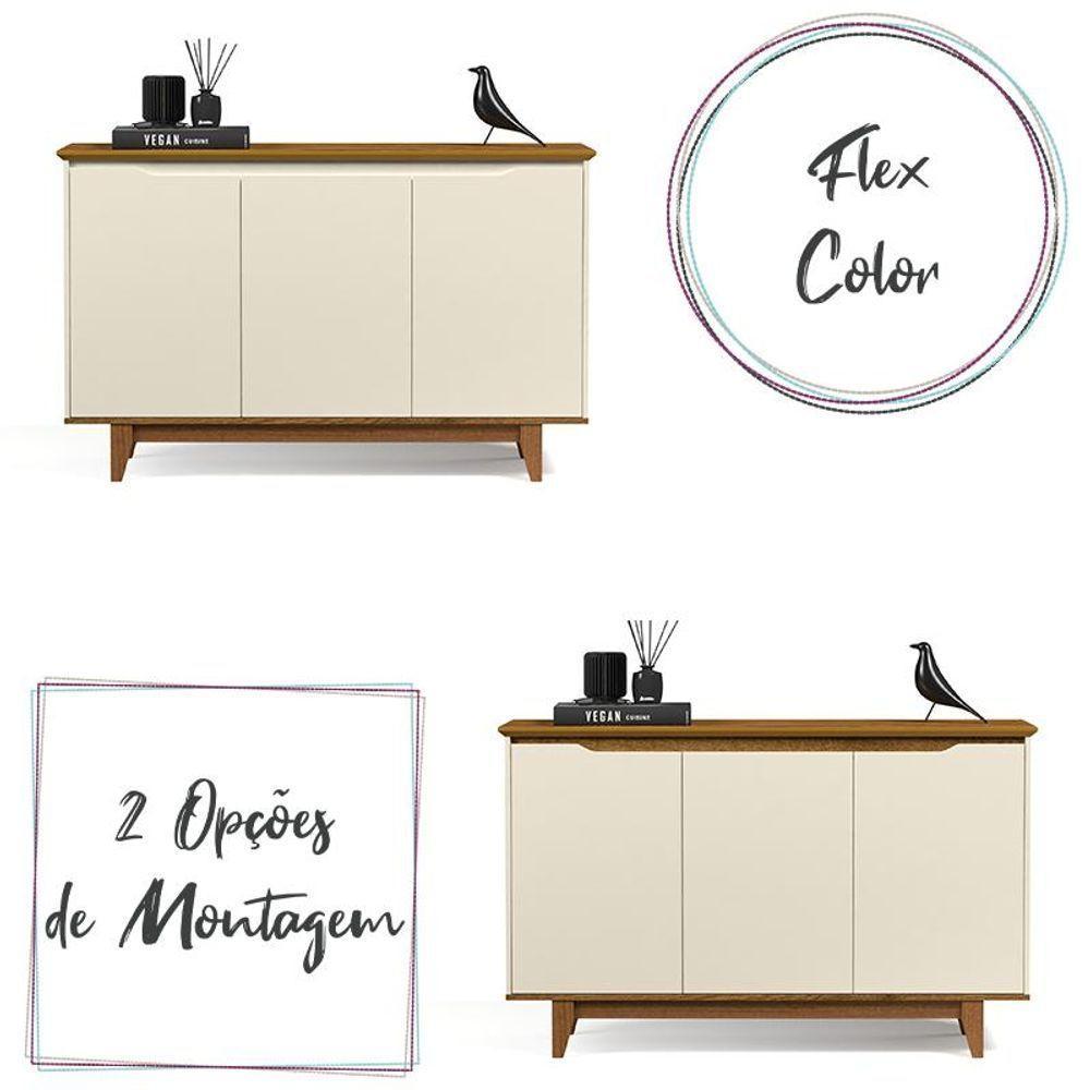 Aparador Buffet Sala Flow Com 3 Portas Pés Madeira Maciça Off White/freijo Off White/freijo - 3