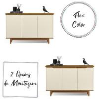 Aparador Buffet Sala Flow Com 3 Portas Pés Madeira Maciça Off White/freijo Off White/freijo - 3