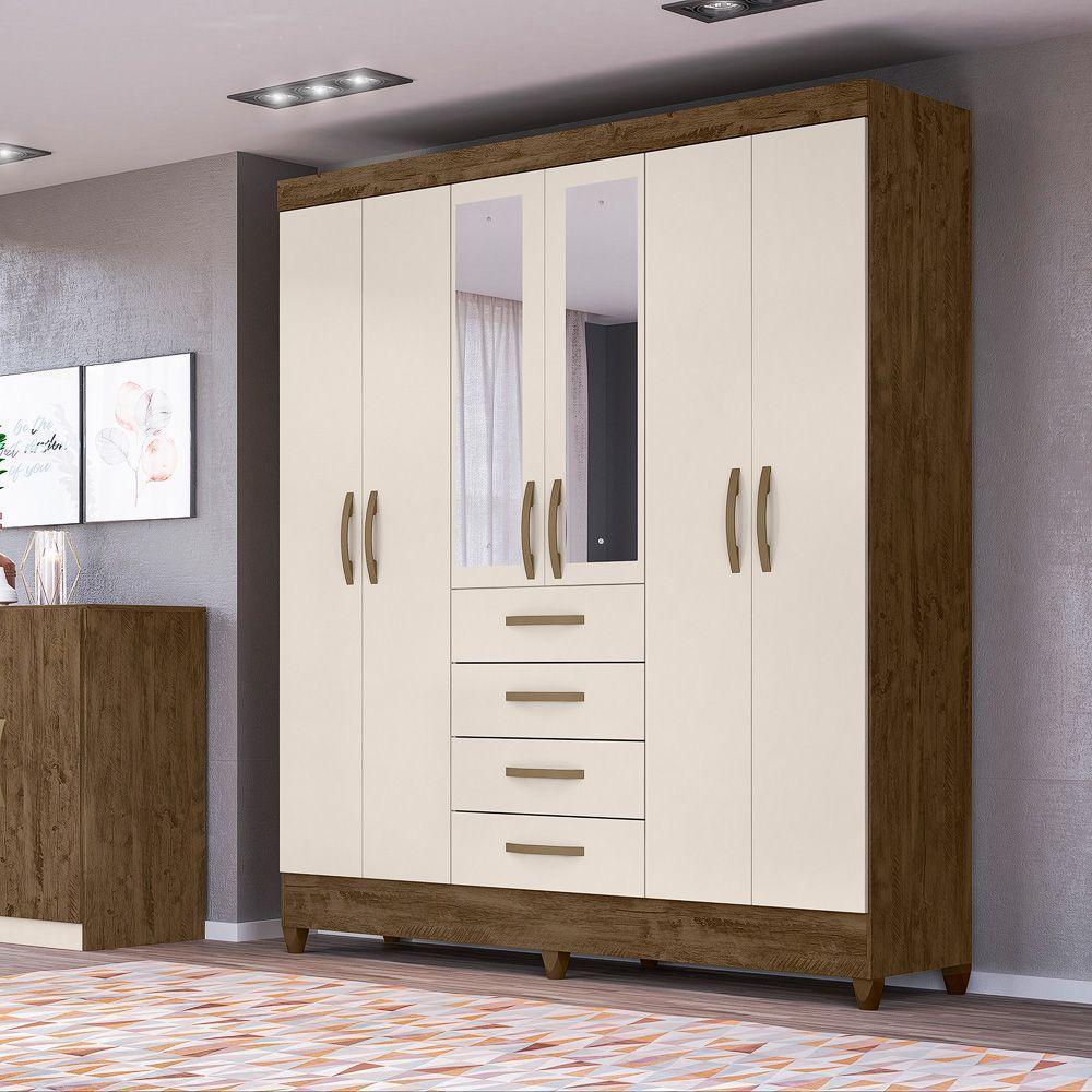 Guarda Roupa 6 Portas C/Espelho New Avaí Castanho Baunilha - 3