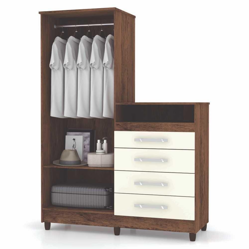 Guarda Roupa Com Cômoda 2 Portas Espelho Imbuia Rustico - 3