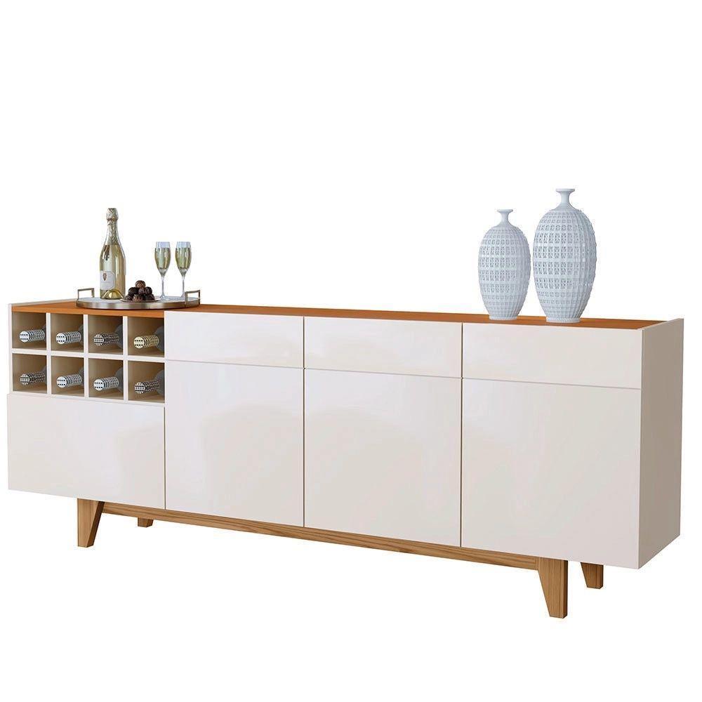 Buffet Duna 3 Portas 1 Gaveta E Adega Mavaular Off White/Naturale - 1