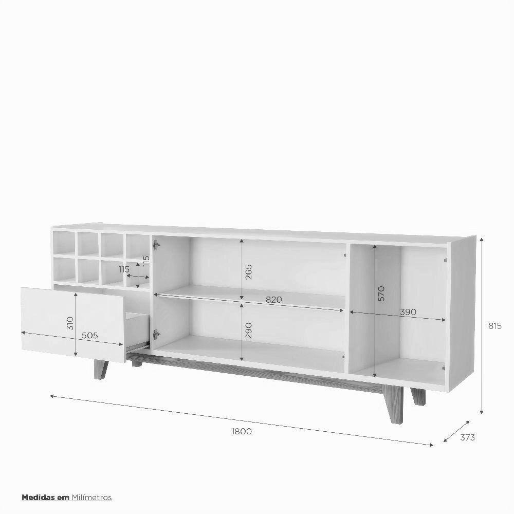 Buffet Duna 3 Portas 1 Gaveta E Adega Mavaular Off White/Naturale - 2