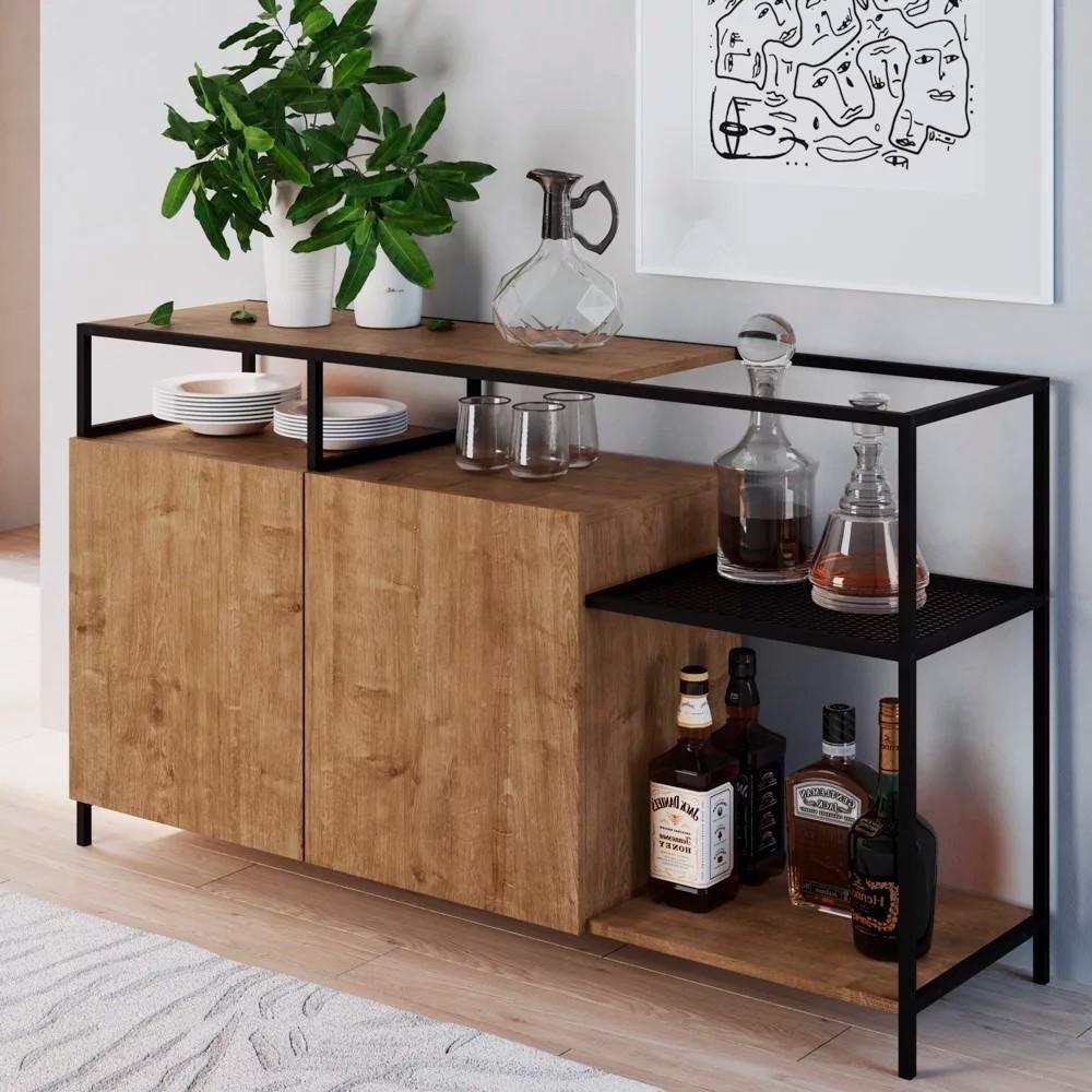 Buffet Para Sala De Jantar 2 Portas Pés Metálicos Dinâmico Vermont/preto - Artesano - 9