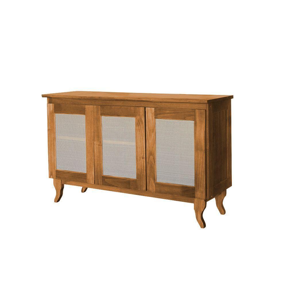 Buffet Com Tela De Rathan Sintética 3P Madeira Deltan - Imbuia - Cor: Marrom - 5