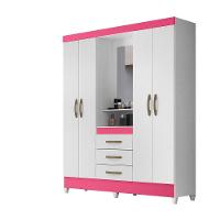 Guarda Roupa 4 Portas Com Espelho Capri Branco Rosa 831442 - 1