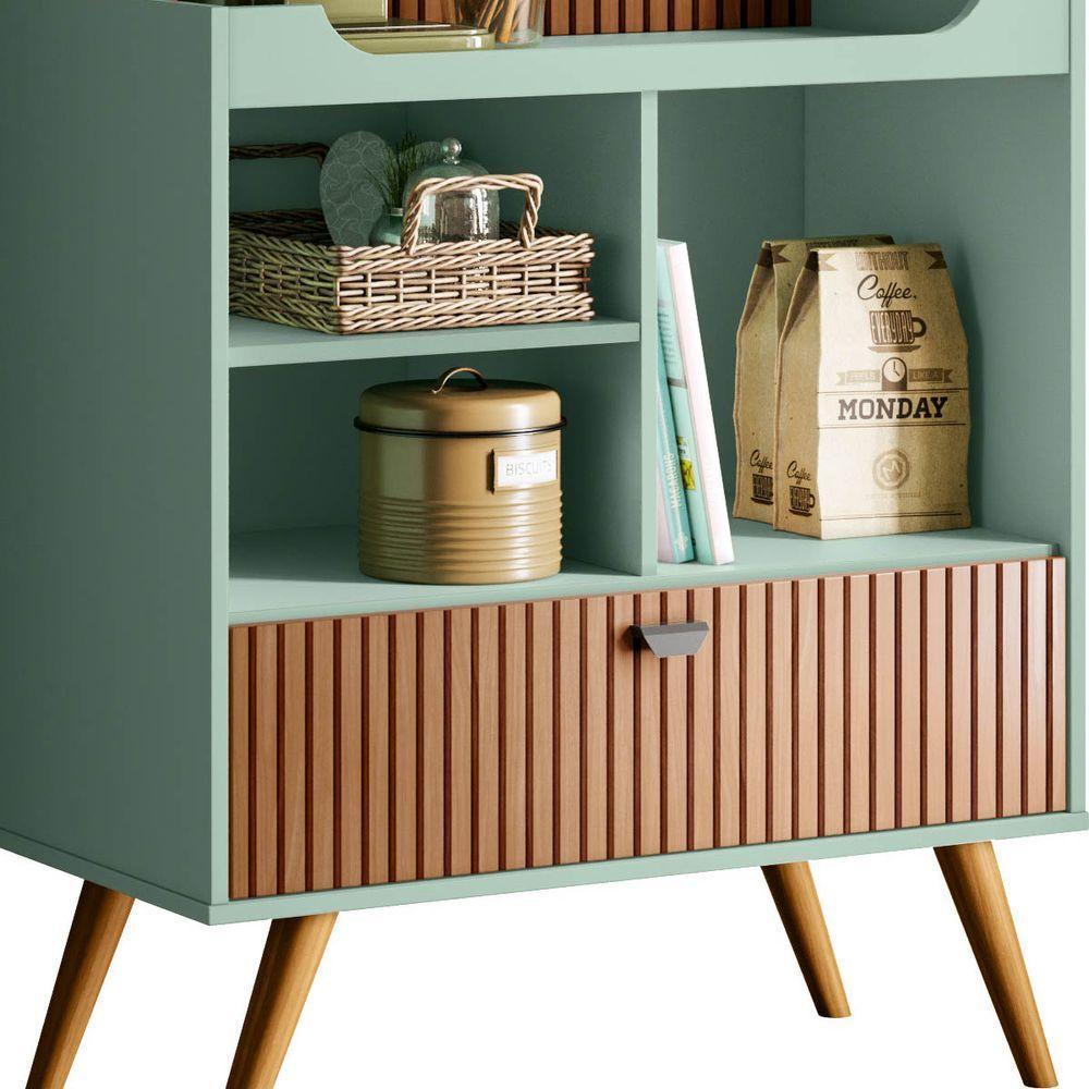 Armário Bancada Cantinho Do Café Menta/Tauari Ripado 1 Porta Basculante Com Pés De Madeira - 3
