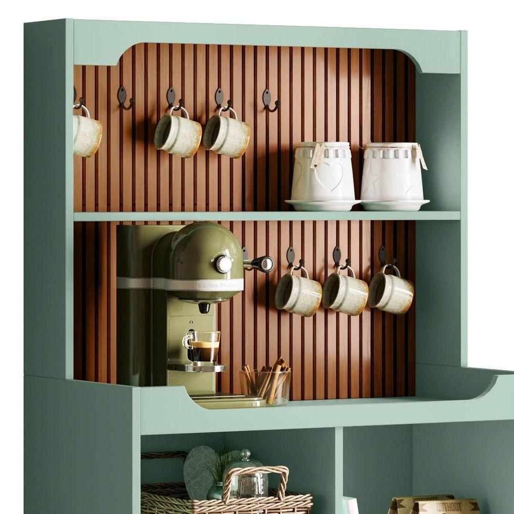 Armário Bancada Cantinho Do Café Menta/Tauari Ripado 1 Porta Basculante Com Pés De Madeira - 4