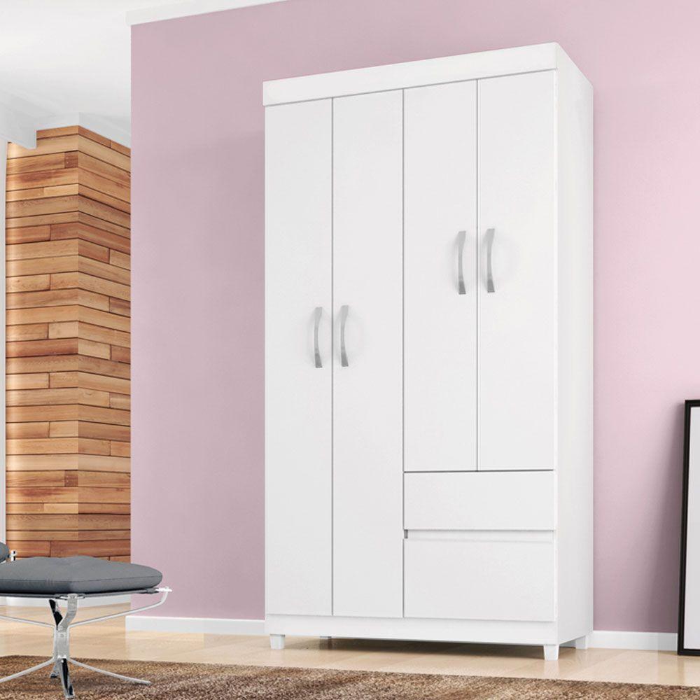 Guarda Roupa 4 Portas Com Pés Lótus Branco Rosa Flex 42060 - 3