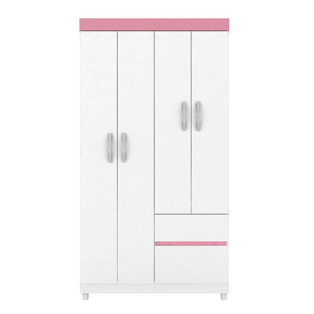 Guarda Roupa 4 Portas Com Pés Lótus Branco Rosa Flex 42060 - 7