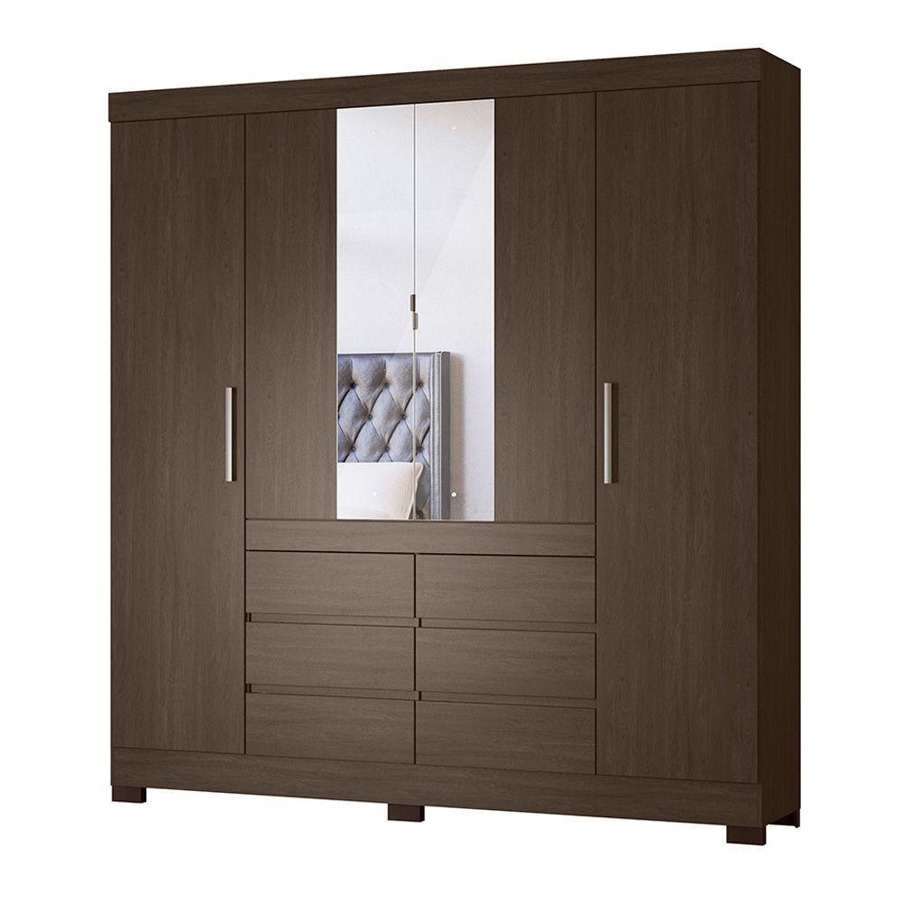Guarda Roupa Casal 4 Portas Com Espelho E Pés ébano Touch - 1