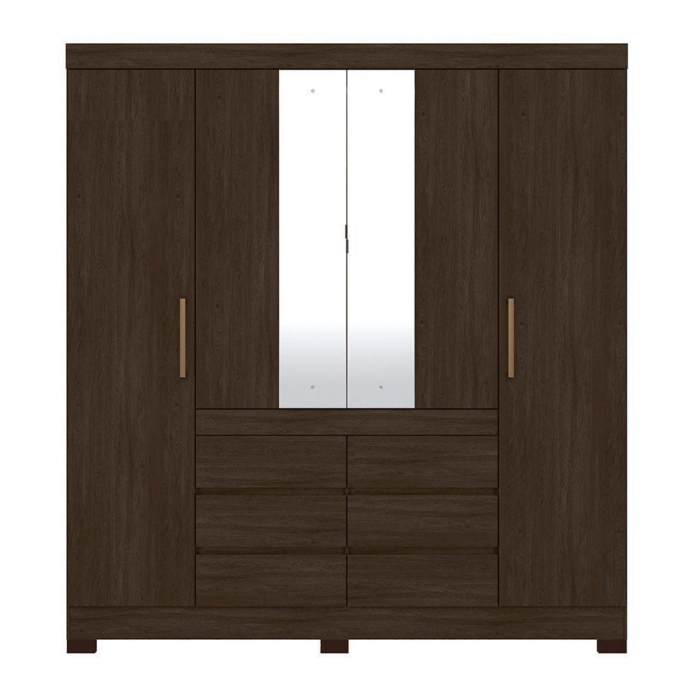 Guarda Roupa Casal 4 Portas Com Espelho E Pés ébano Touch - 4