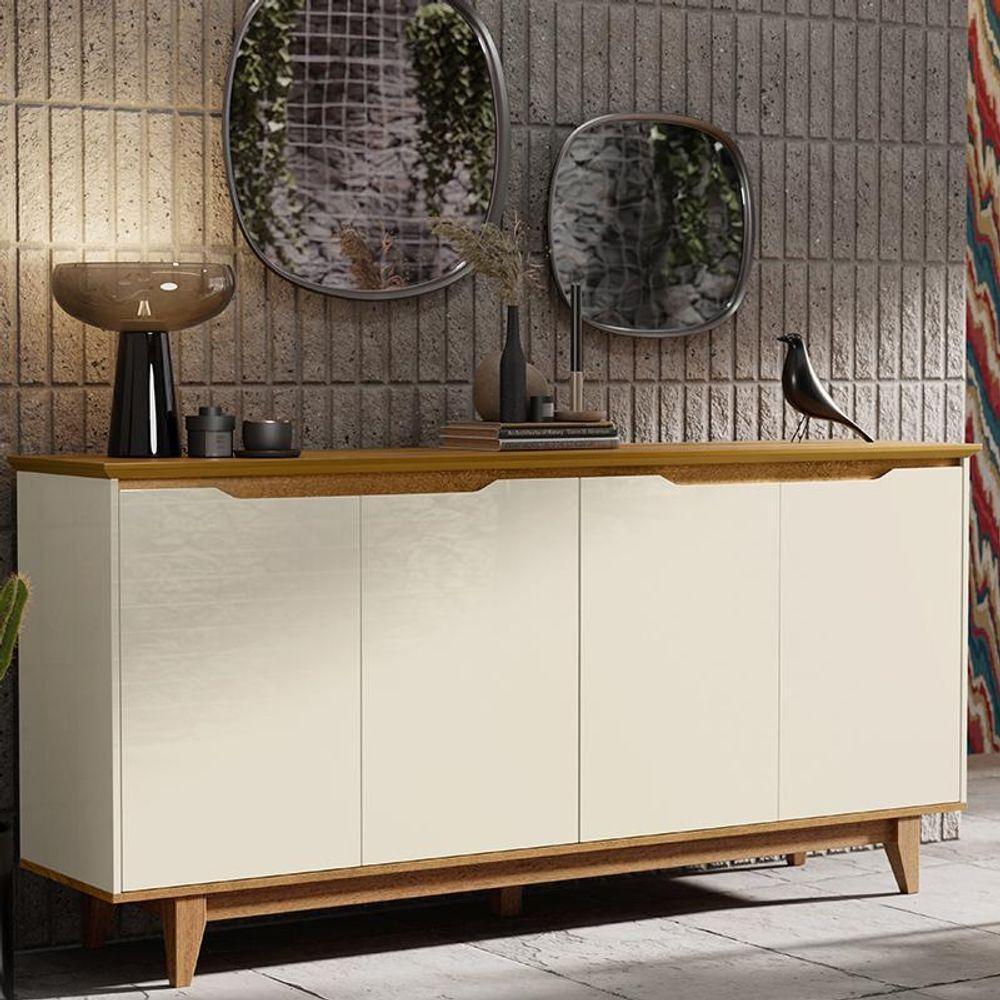 Aparador Buffet Sala Flow Com 4 Portas Pés Madeira Maciça Off White/freijo Off White/freijo - 1