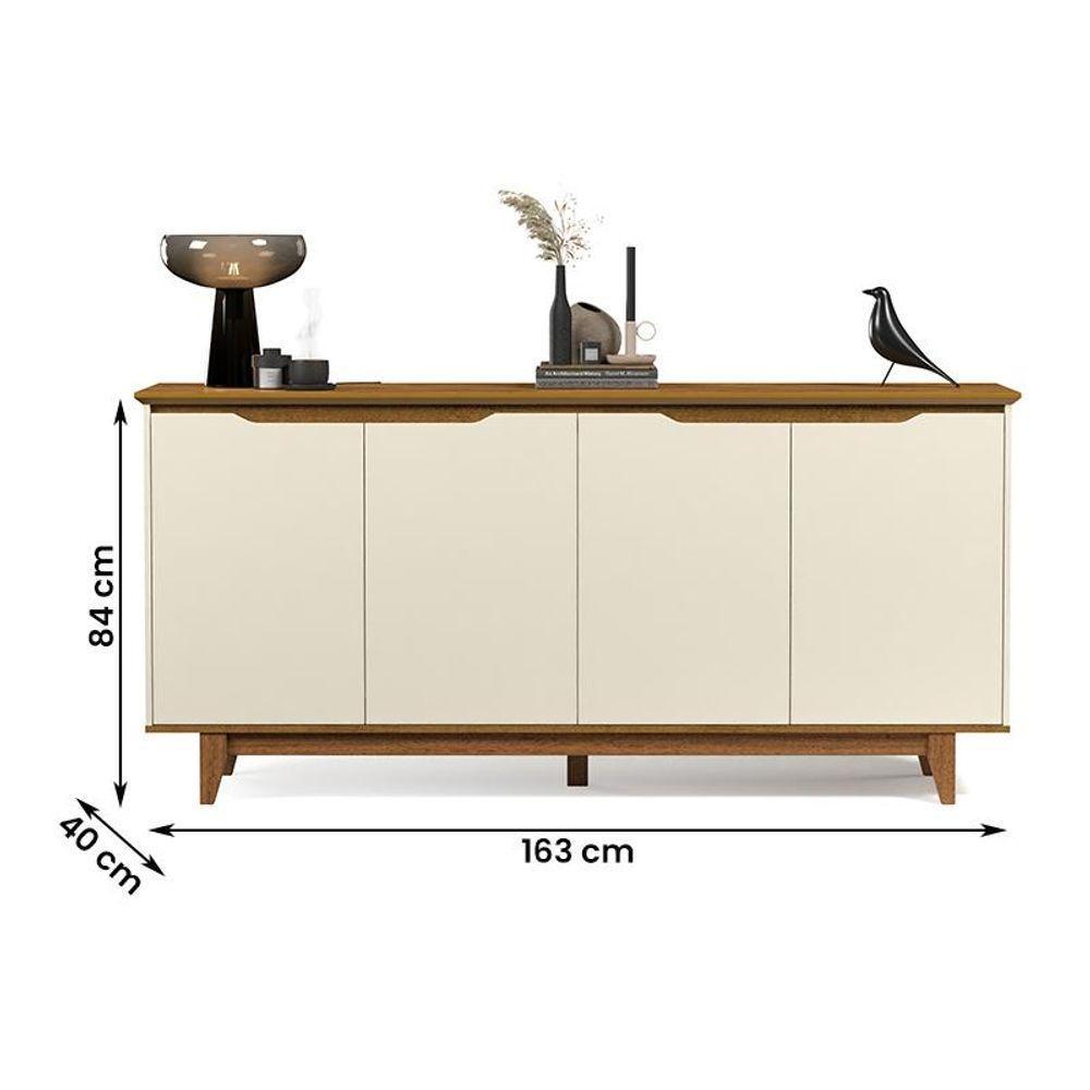 Aparador Buffet Sala Flow Com 4 Portas Pés Madeira Maciça Off White/freijo Off White/freijo - 2