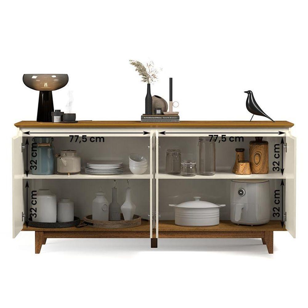 Aparador Buffet Sala Flow Com 4 Portas Pés Madeira Maciça Off White/freijo Off White/freijo - 3