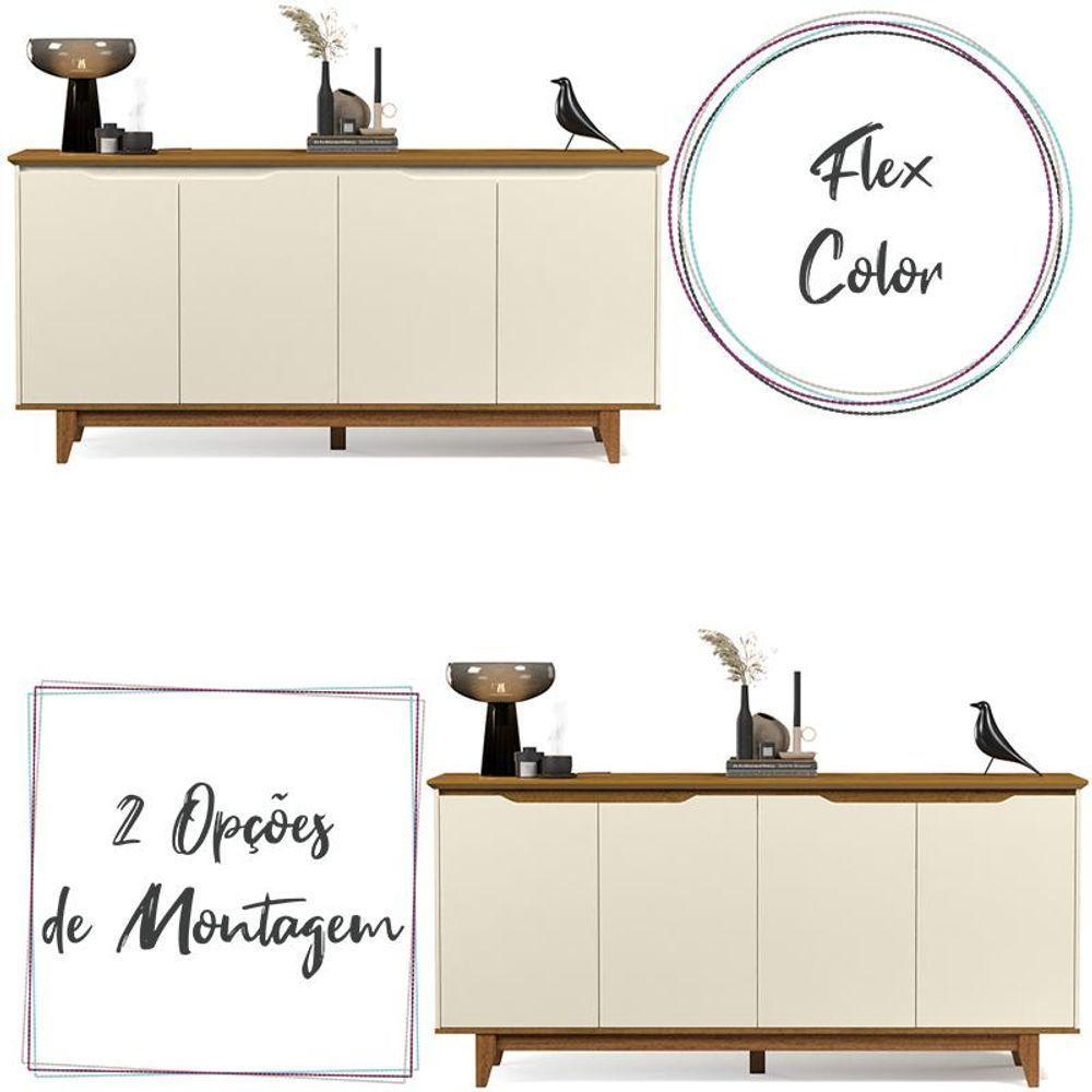 Aparador Buffet Sala Flow Com 4 Portas Pés Madeira Maciça Off White/freijo Off White/freijo - 4