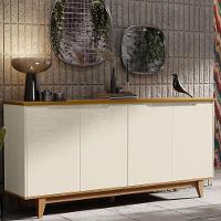 Aparador Buffet Sala Flow Com 4 Portas Pés Madeira Maciça Off White/freijo Off White/freijo - 5