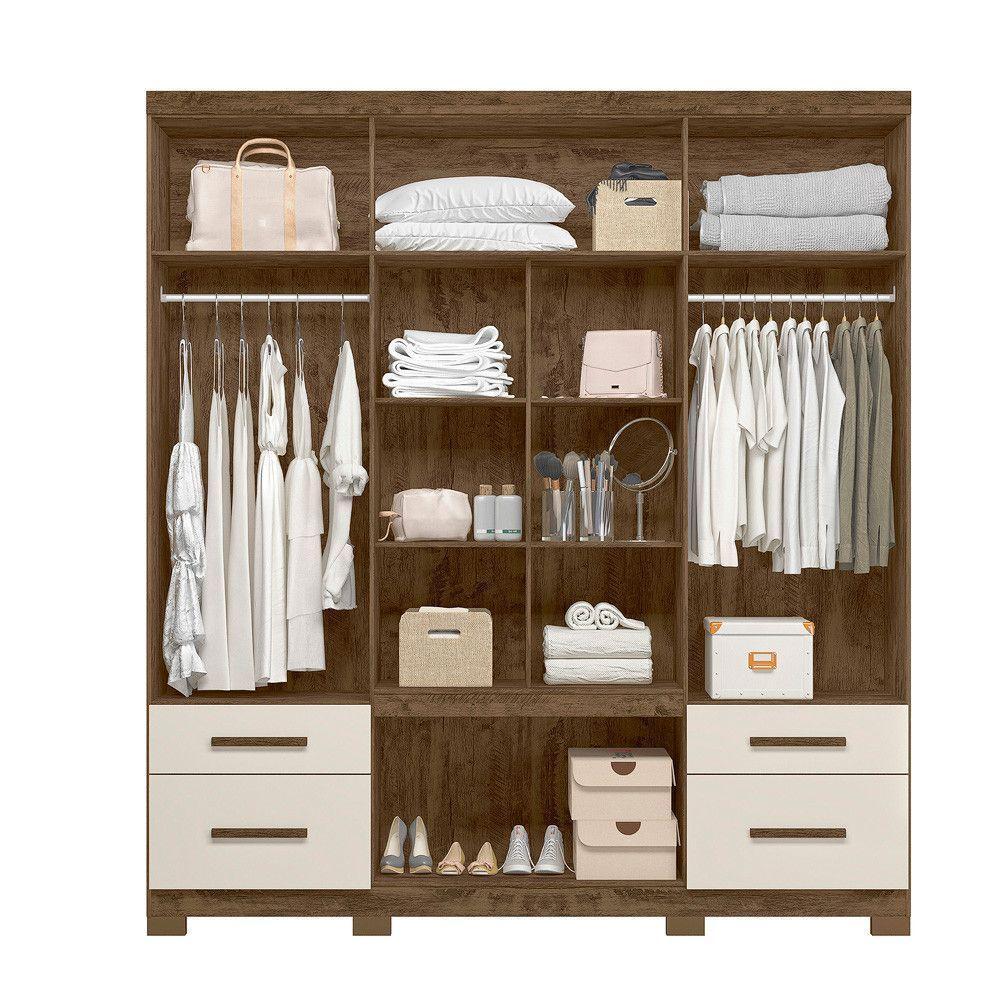 Guarda Roupa 8 Portas Com Espelho Castanho Baunilha - 2