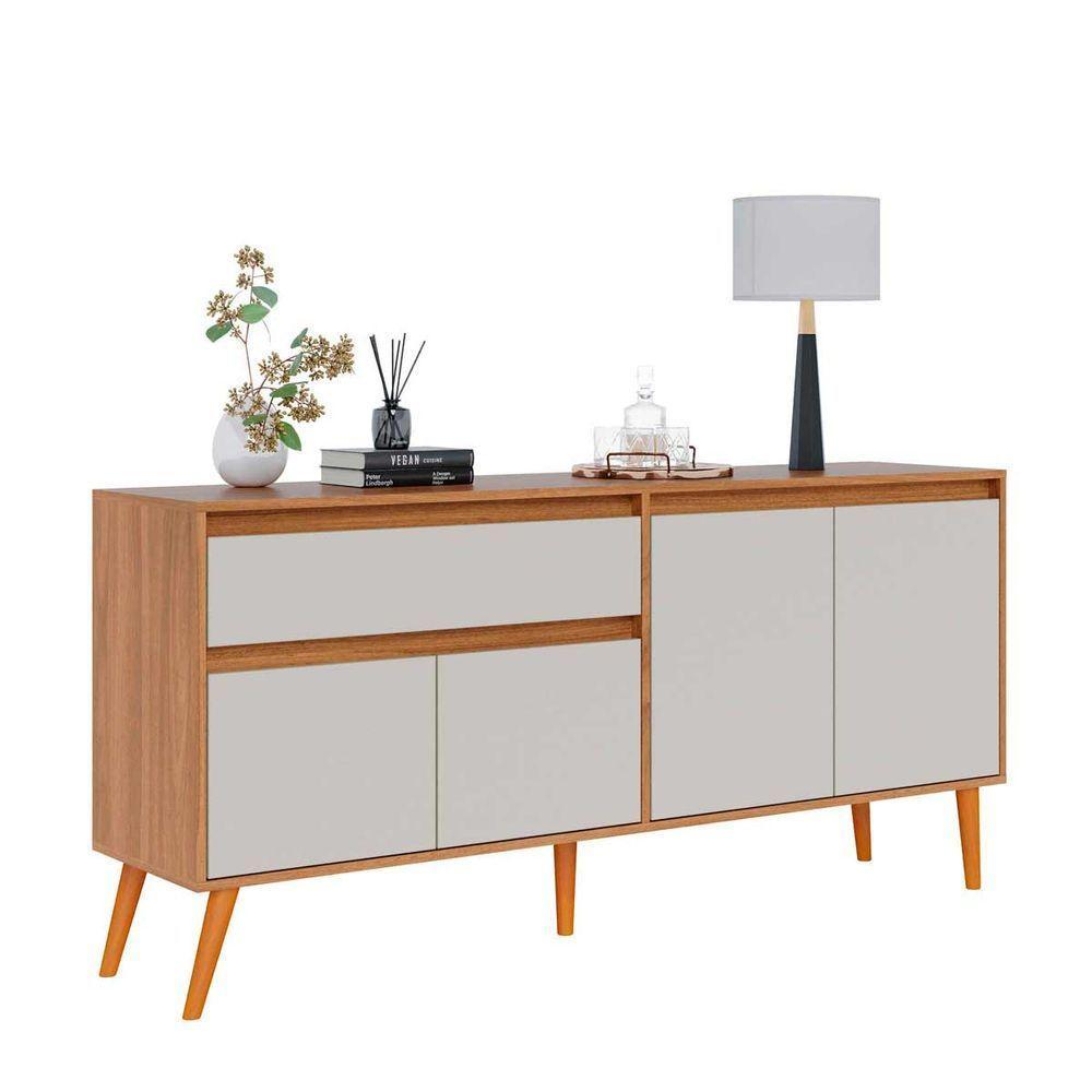 Aparador Para Sala De Estar Com 3 Portas Ravi Nature Off White Peternella Móveis - 4