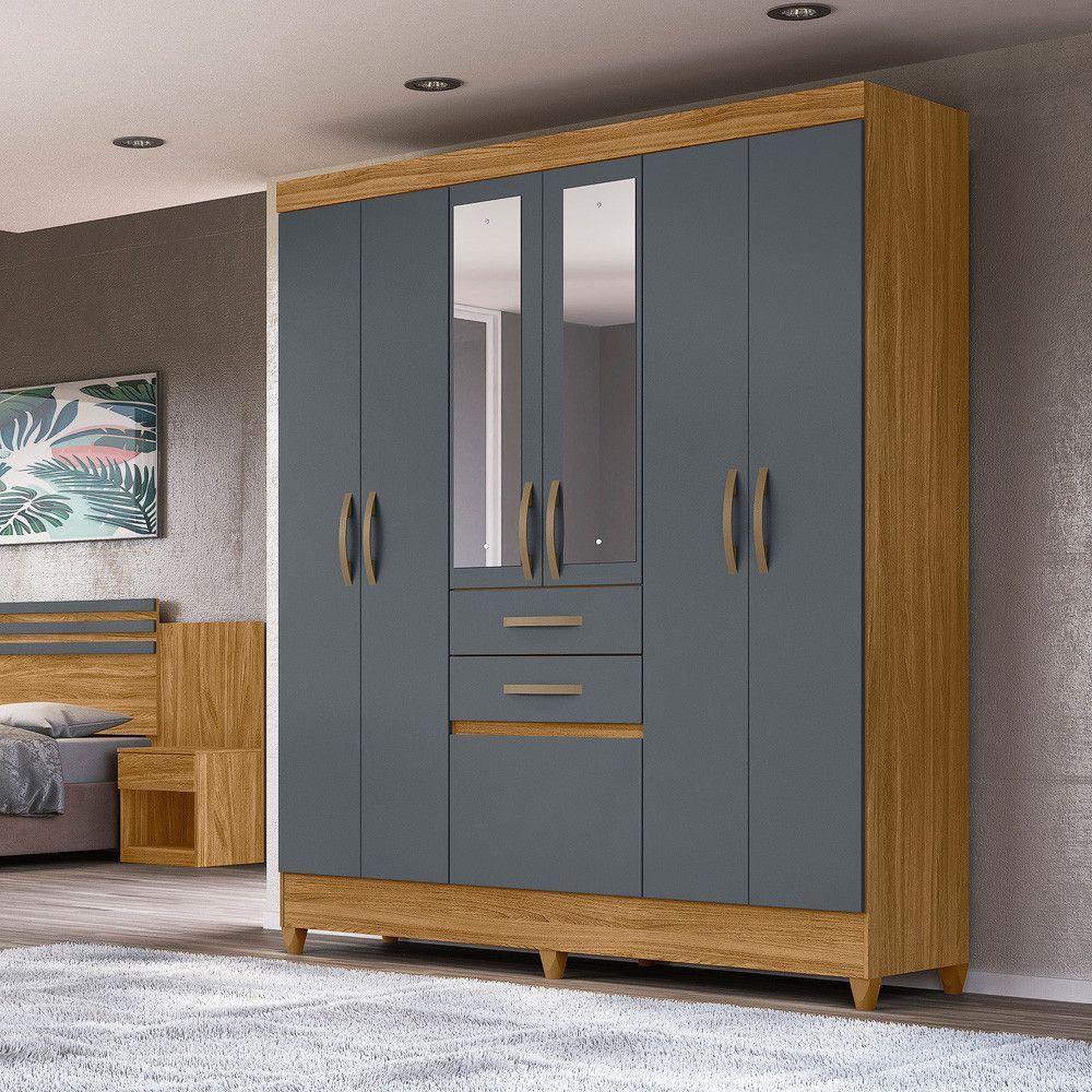 Guarda Roupa 7 Portas C/Espelho New Mafra Freijó Cinza - 3