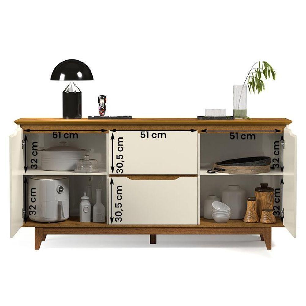 Aparador Buffet Flow 2 Portas 2 Gavetas Pés Madeira Maciça Off White/freijo Off White/freijo - 3