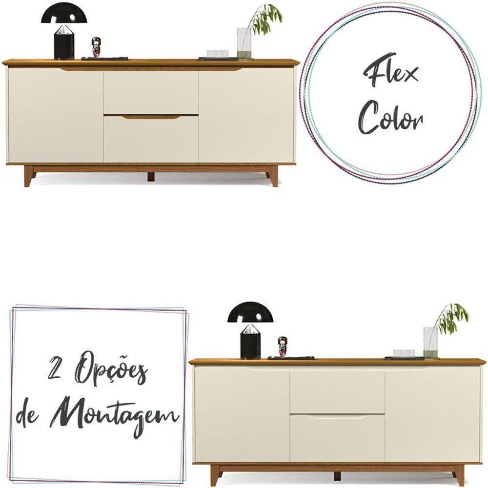 Aparador Buffet Flow 2 Portas 2 Gavetas Pés Madeira Maciça Off White/freijo Off White/freijo - 4