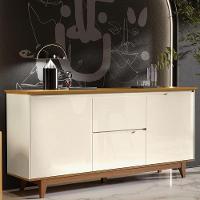 Aparador Buffet Flow 2 Portas 2 Gavetas Pés Madeira Maciça Off White/freijo Off White/freijo - 5