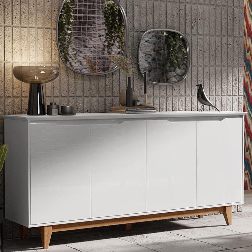 Aparador Buffet Sala Flow Com 4 Portas Pés Madeira Maciça Branco/freijo Branco/freijo - 1