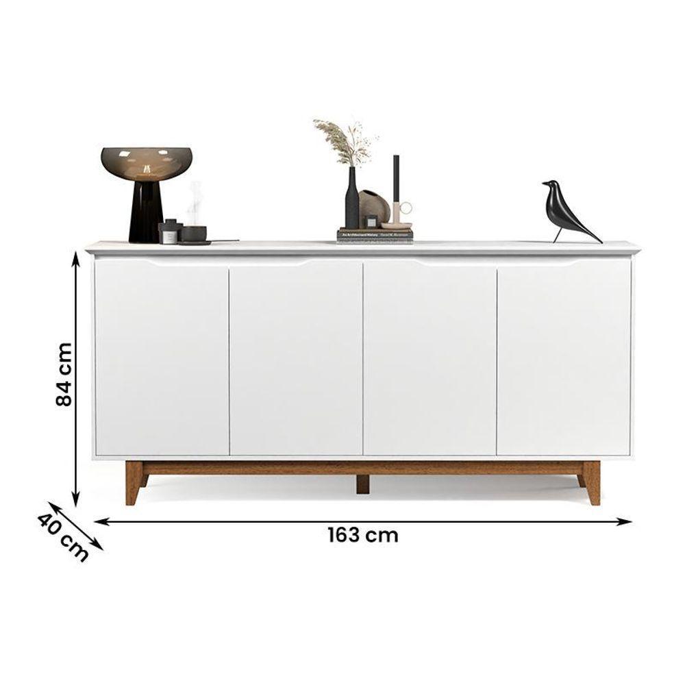 Aparador Buffet Sala Flow Com 4 Portas Pés Madeira Maciça Branco/freijo Branco/freijo - 2