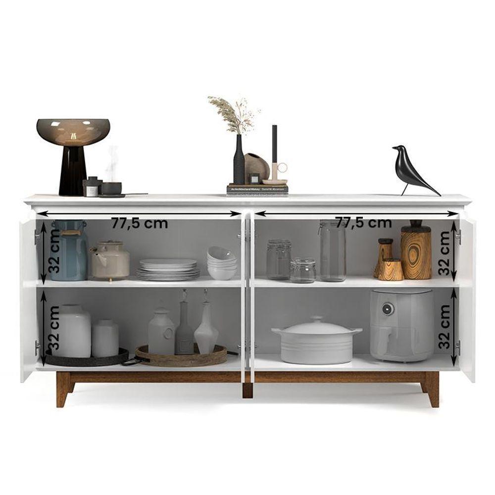 Aparador Buffet Sala Flow Com 4 Portas Pés Madeira Maciça Branco/freijo Branco/freijo - 3