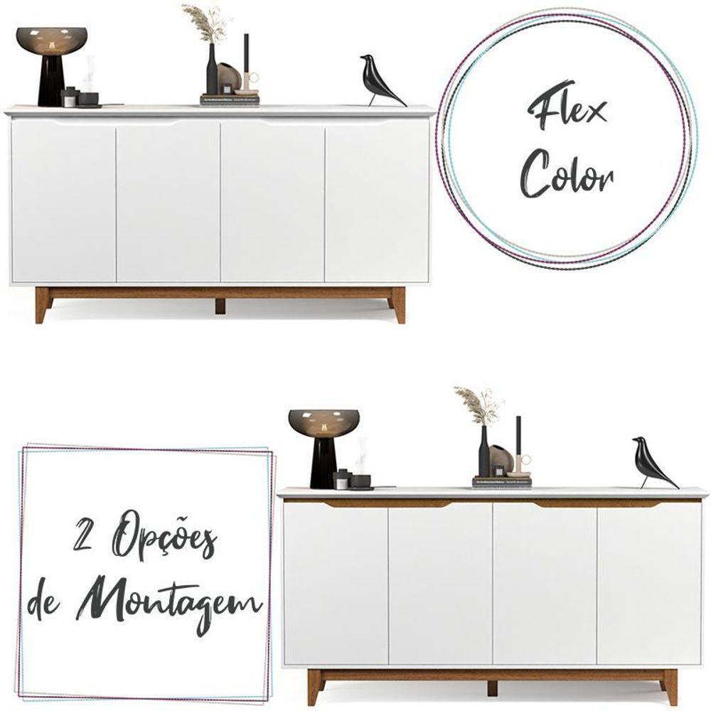 Aparador Buffet Sala Flow Com 4 Portas Pés Madeira Maciça Branco/freijo Branco/freijo - 4