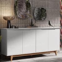 Aparador Buffet Sala Flow Com 4 Portas Pés Madeira Maciça Branco/freijo Branco/freijo - 1