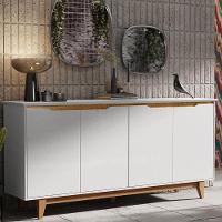 Aparador Buffet Sala Flow Com 4 Portas Pés Madeira Maciça Branco/freijo Branco/freijo - 5