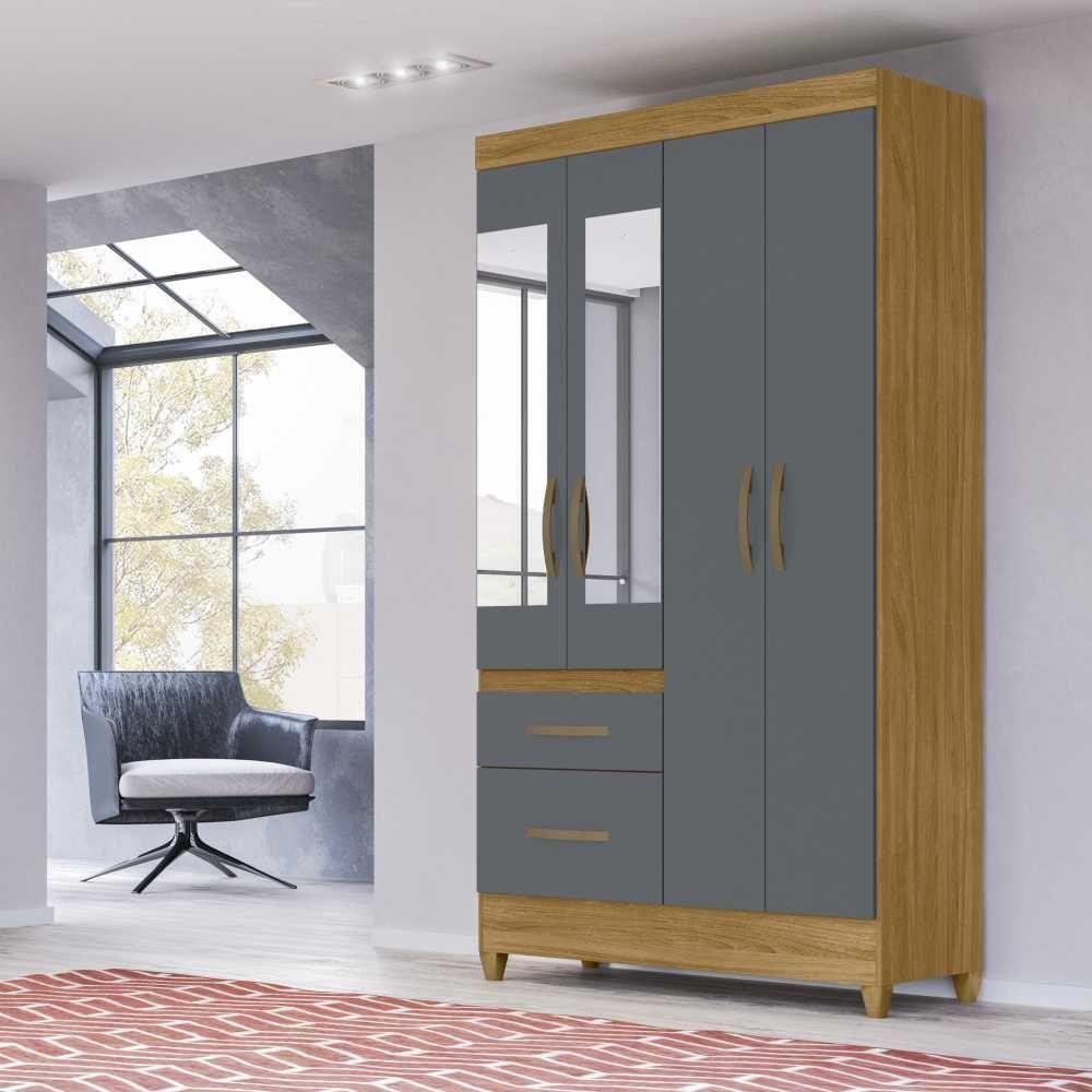 Guarda Roupa 4 Portas Com Espelho Madri Freijó Cinza 852031 - 3