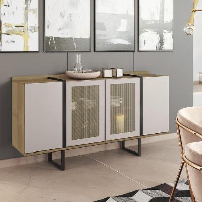 Aparador Buffet Caricia 4 Portas Com Telas E Pés Metal Noronha/Off White Noronha/Off White