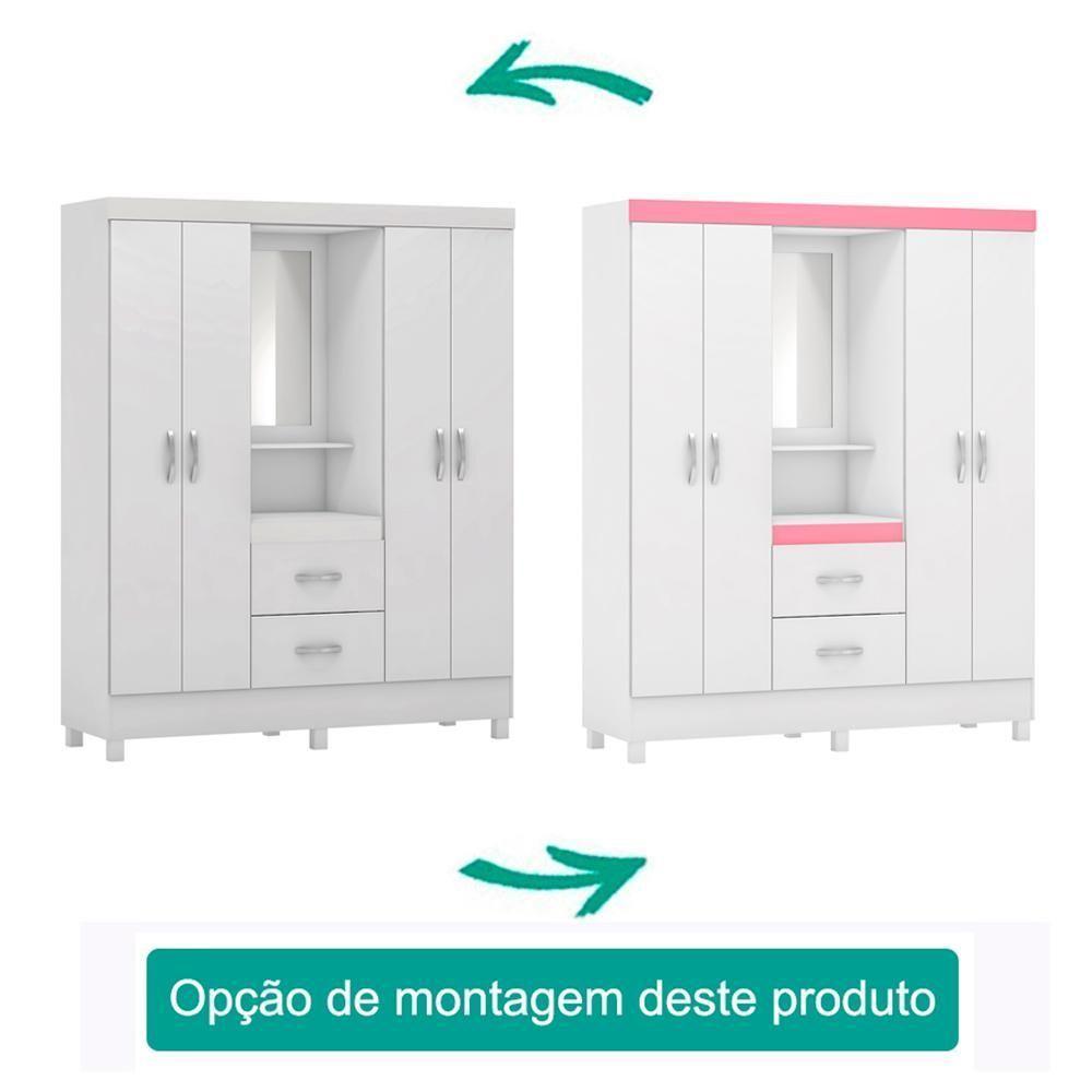 Guarda Roupa Capelinha 4 Portas Branco Rosa Flex Demobile - 4