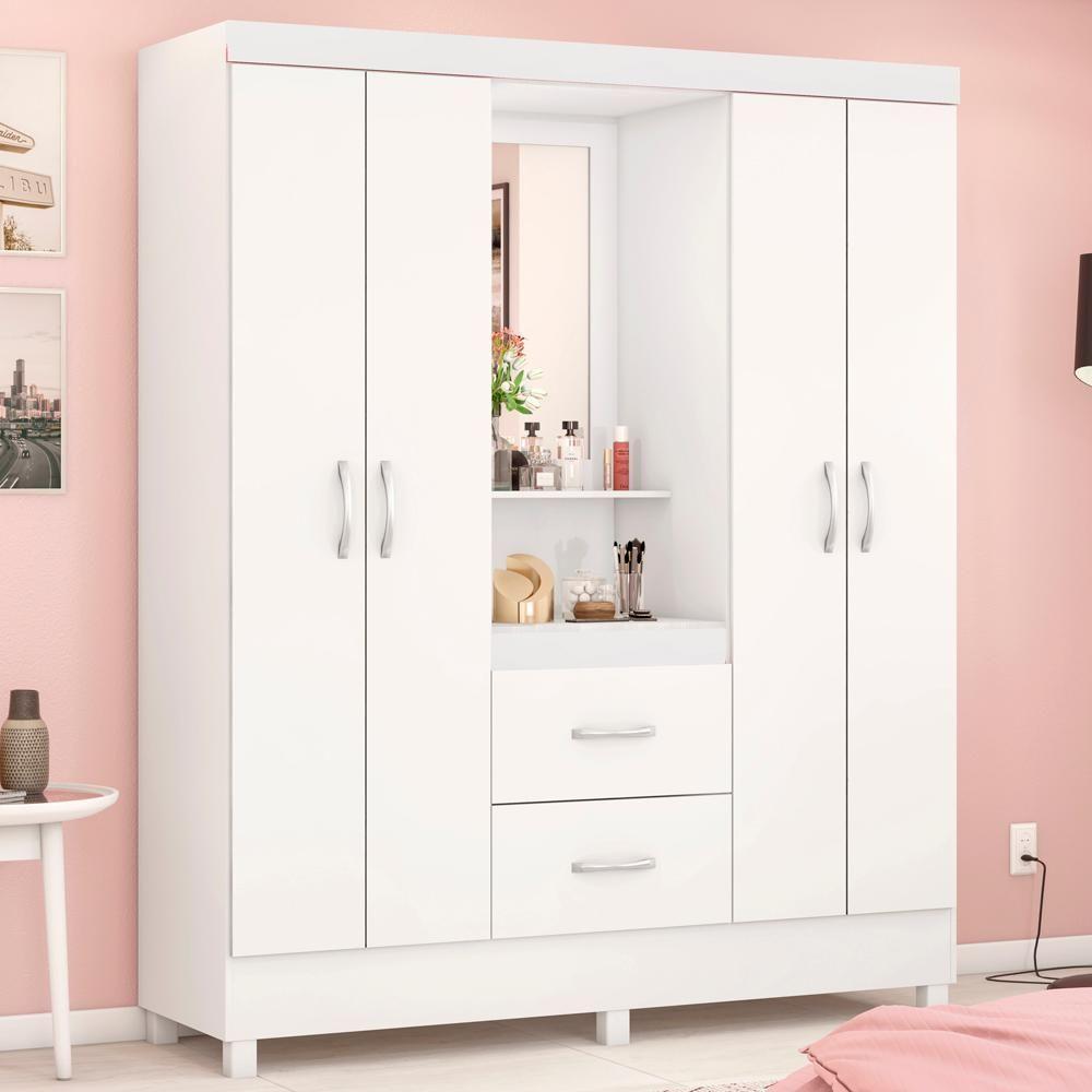 Guarda Roupa Capelinha 4 Portas Branco Rosa Flex Demobile - 6
