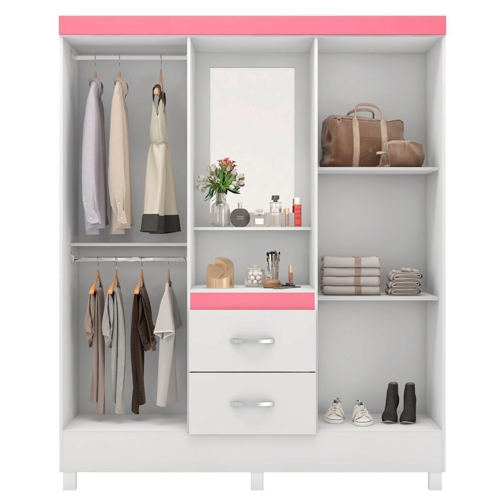 Guarda Roupa Capelinha 4 Portas Branco Rosa Flex Demobile - 10