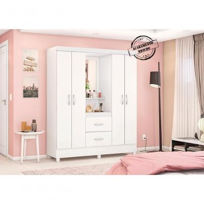 Guarda Roupa Infantil Casal Capelinha 4 Portas Bater 2 Gavetas Branco Rosa Flex