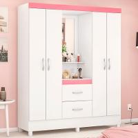 Guarda Roupa Capelinha 4 Portas Branco Rosa Flex Demobile - 1