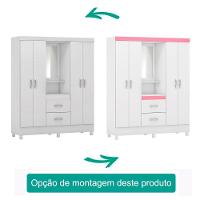 Guarda Roupa Capelinha 4 Portas Branco Rosa Flex Demobile