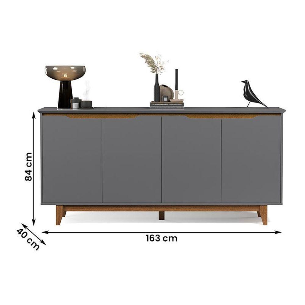 Aparador Buffet Sala Flow Com 4 Portas Pés Madeira Maciça Cinza/freijo Cinza/freijo - 2
