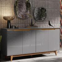 Aparador Buffet Sala Flow Com 4 Portas Pés Madeira Maciça Cinza/freijo Cinza/freijo - 1