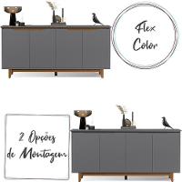 Aparador Buffet Sala Flow Com 4 Portas Pés Madeira Maciça Cinza/freijo Cinza/freijo