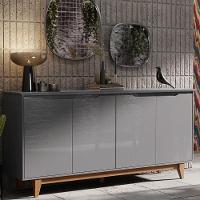 Aparador Buffet Sala Flow Com 4 Portas Pés Madeira Maciça Cinza/freijo Cinza/freijo - 5