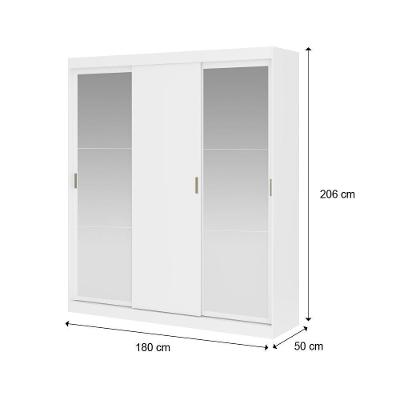 Guarda Roupa Casal Marvin 3 Portas de Correr 4 Gavetas Branco MDP Móveis Carraro