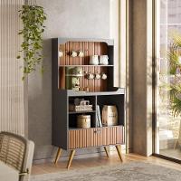 Armário Bancada Cantinho Do Café Preto Fosco/Tauari Ripado 1 Porta Basculante Com Pés De Madeira - 1