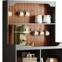 Armário Bancada Cantinho Do Café Preto Fosco/Tauari Ripado 1 Porta Basculante Com Pés De Madeira - 2