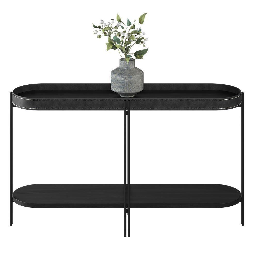 Aparador Decorativo Grimaldi Base Aço Com Detalhe Em Couro Preto G77 - 1